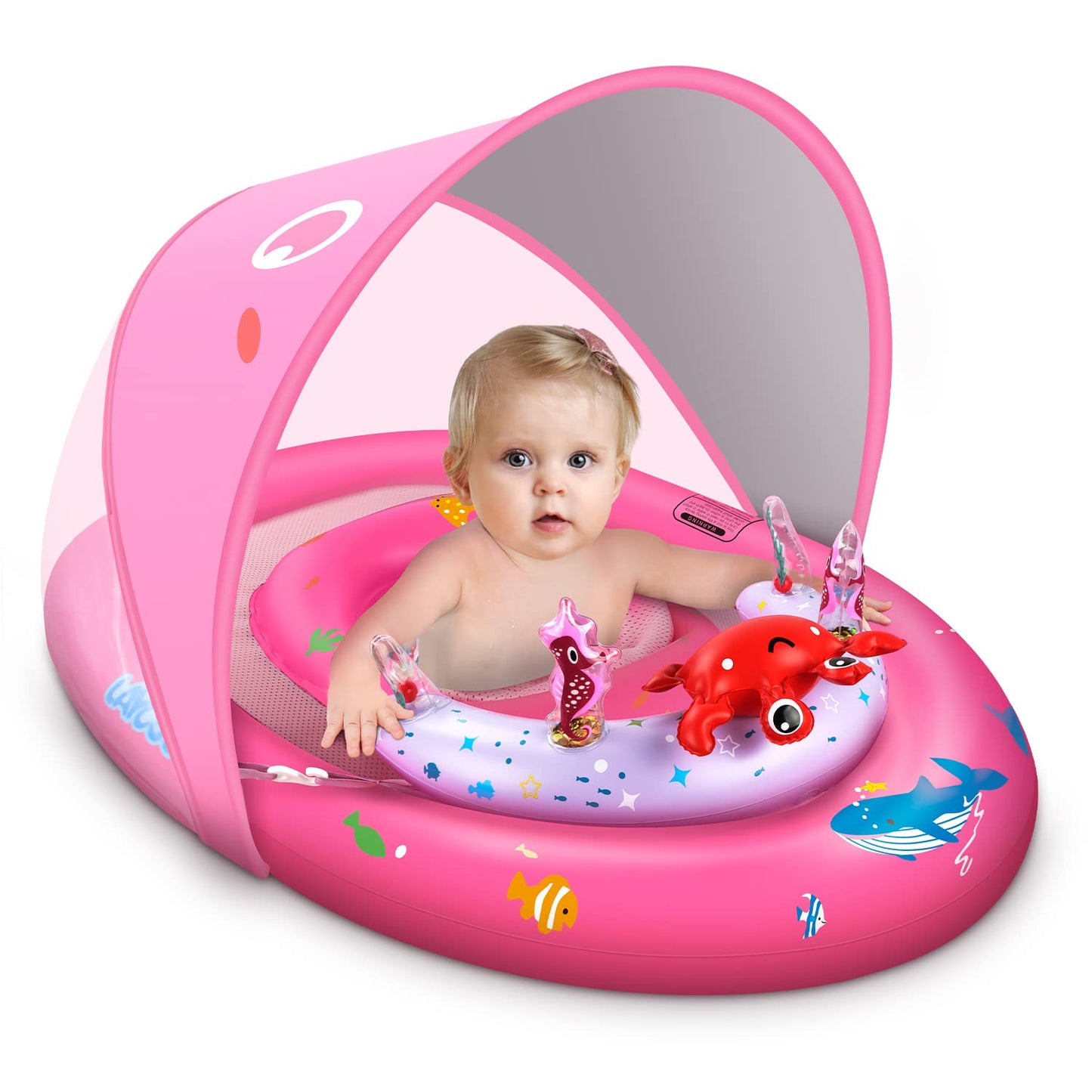 LAYCOL Baby Pool Float with UPF50+ Canopy & Toy Console – Adjustable Safety Seat for 6-36 Months
