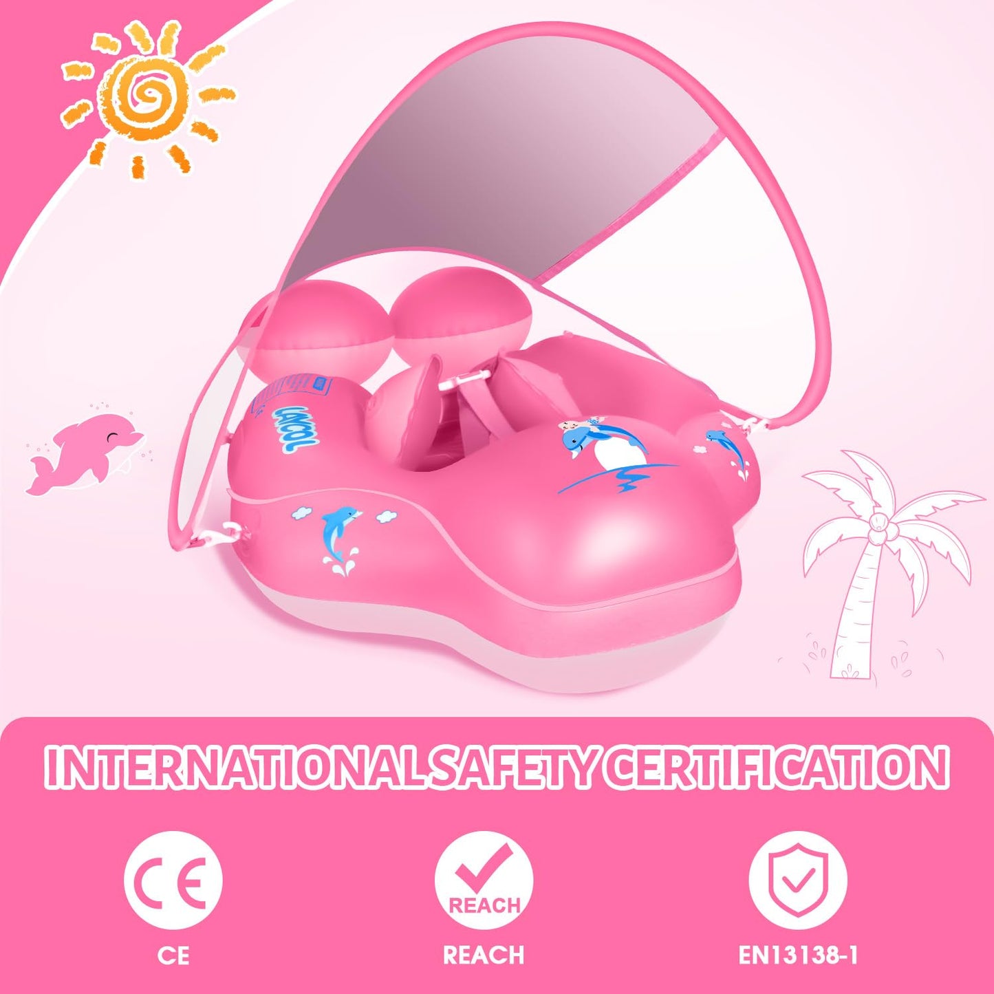LAYCOL Baby Pool Float with Canopy – UPF50+ Sun Protection & Anti-Flip Safety for 3-36 Months