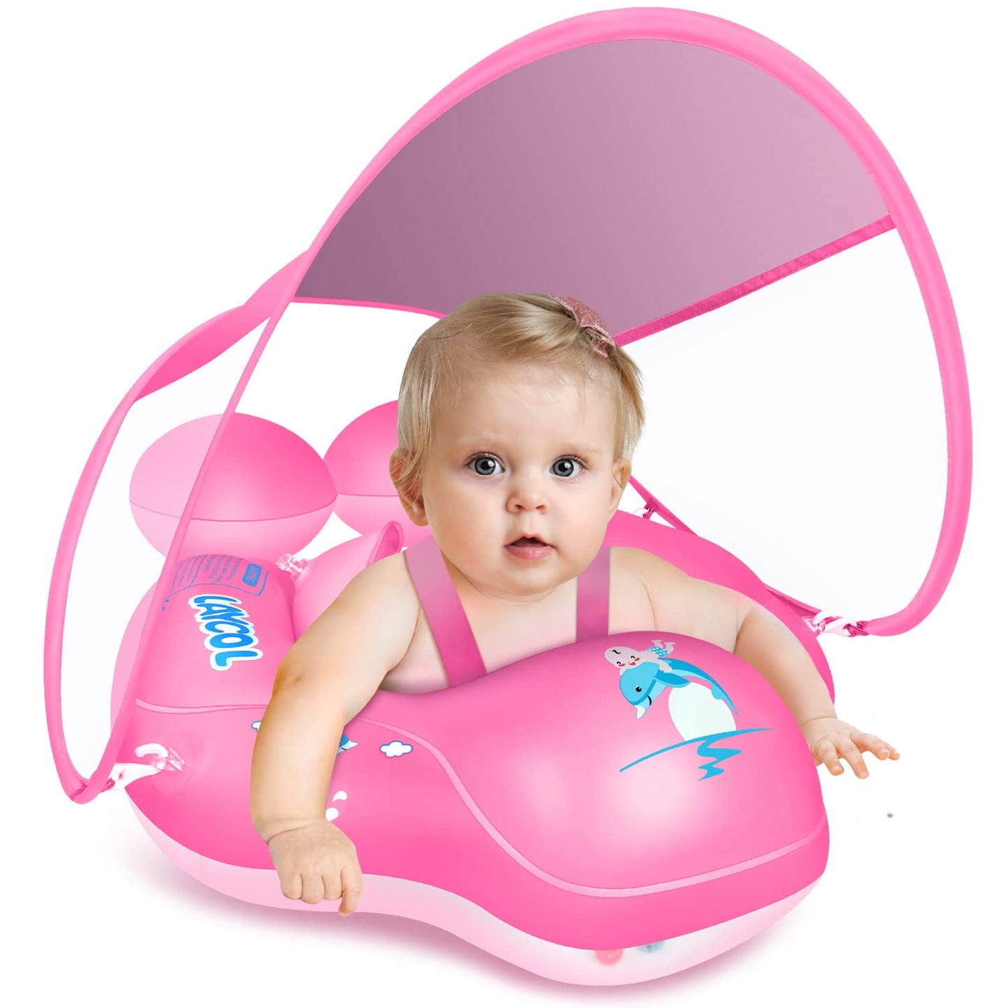 LAYCOL Baby Pool Float with Canopy - UPF 50+ Sun Protection, Anti-Flip Safety (3-36 Months)