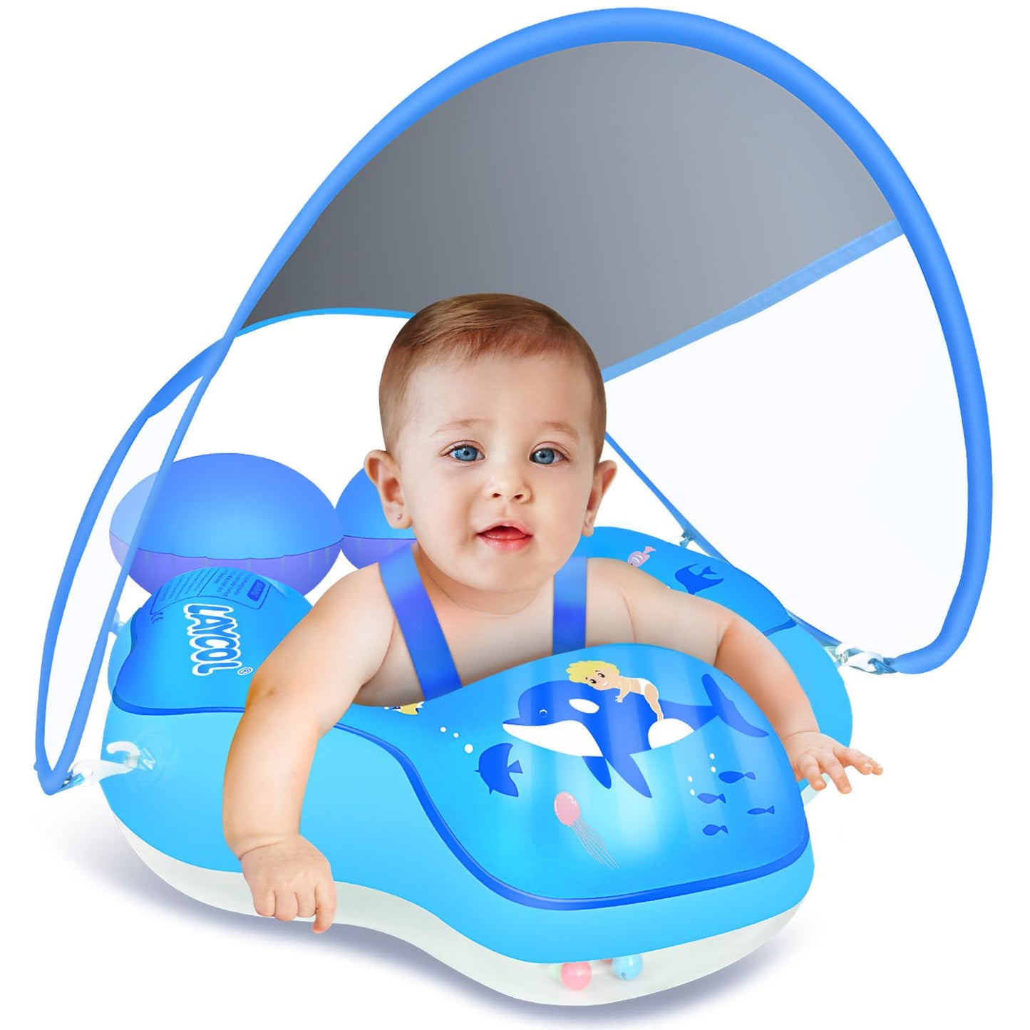 LAYCOL Baby Pool Float with Canopy – UPF 50+ Sun Protection & Anti-Flip Safety for 3–36 Months