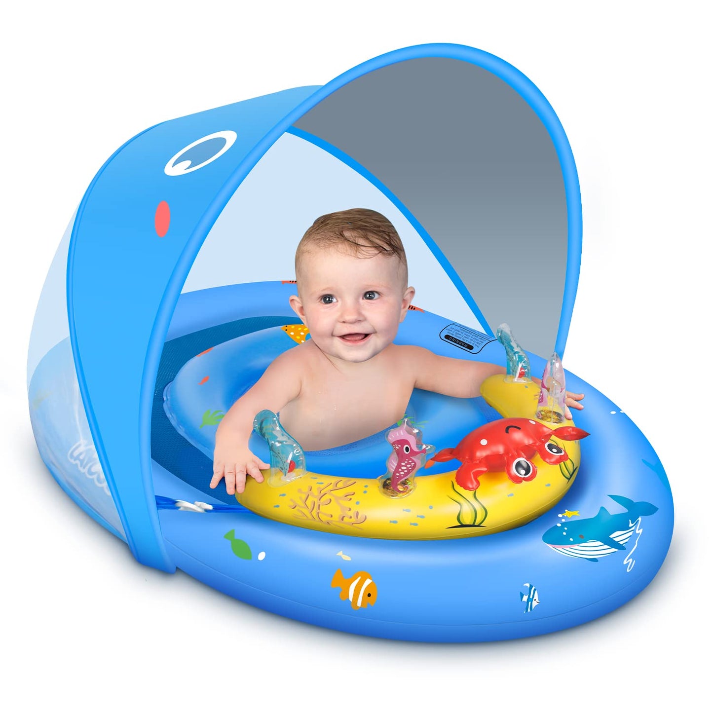 LAYCOL Baby Pool Float with UPF50+ Canopy, Toy Console & Adjustable Safety Seat (6-36 Months)