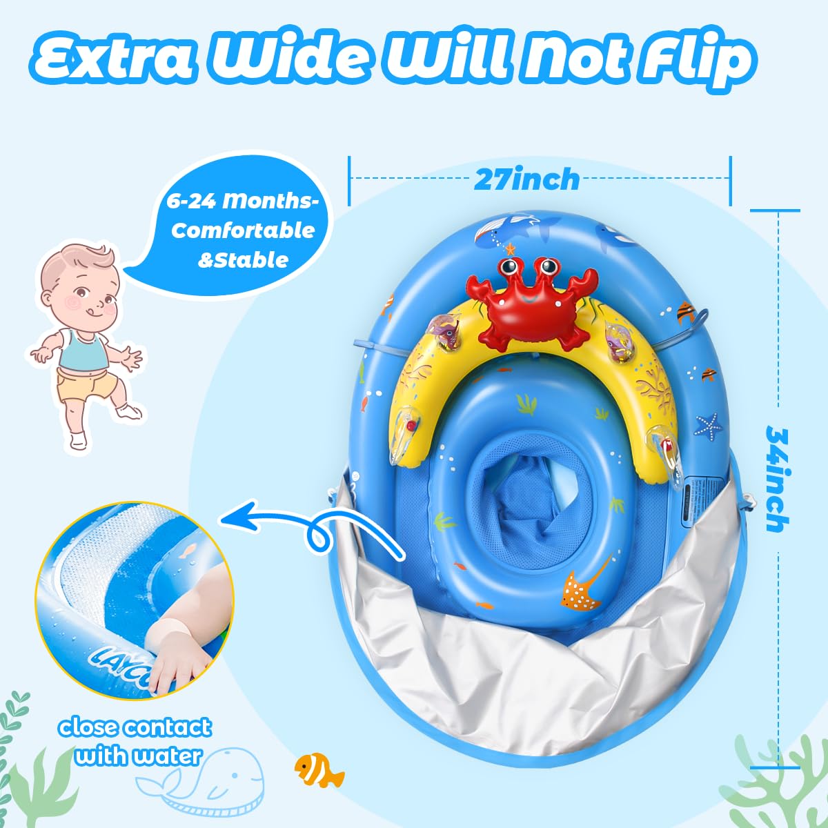 LAYCOL Baby Pool Float with UPF50+ Canopy, Toy Console & Adjustable Safety Seat (6-36 Months)