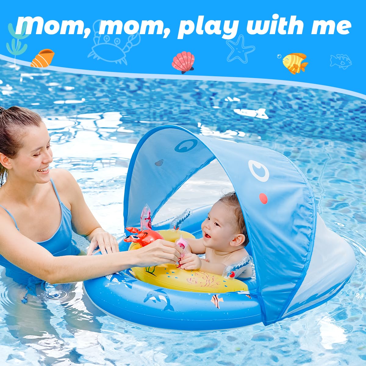 LAYCOL Baby Pool Float with UPF50+ Canopy, Toy Console & Adjustable Safety Seat (6-36 Months)