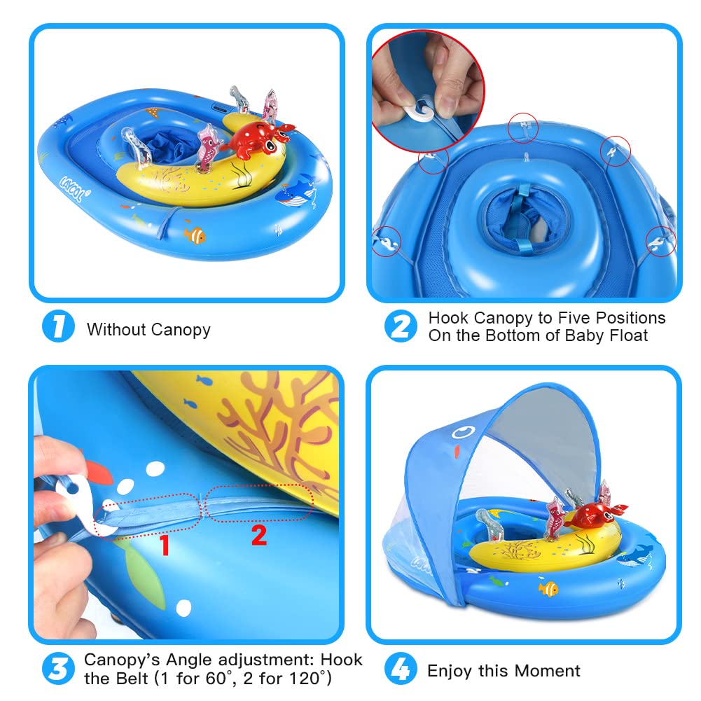 LAYCOL Baby Pool Float with UPF50+ Canopy, Toy Console & Adjustable Safety Seat (6-36 Months)