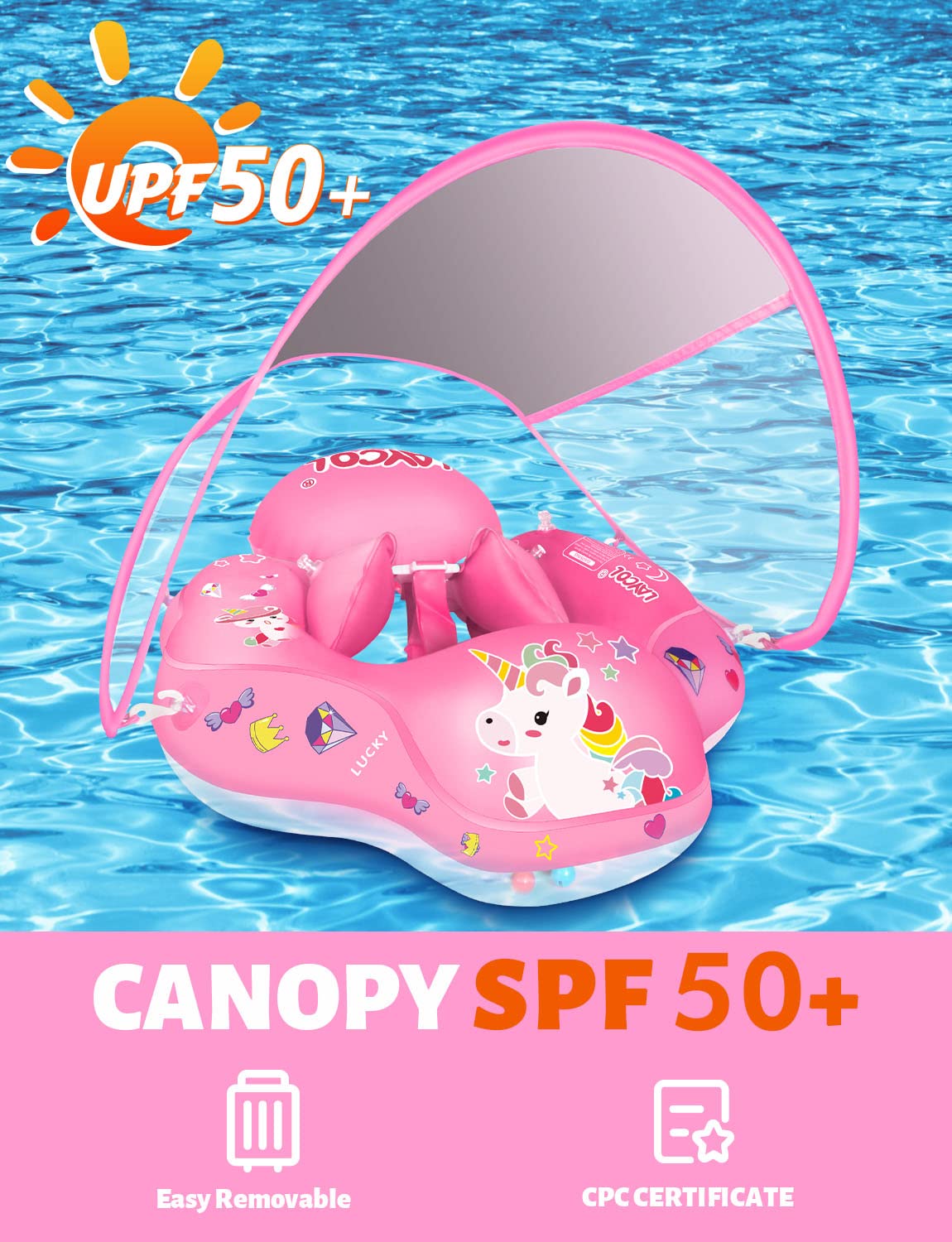 LAYCOL Baby Pool Float No Flip Over with Sun Canopy – 3–36 Months