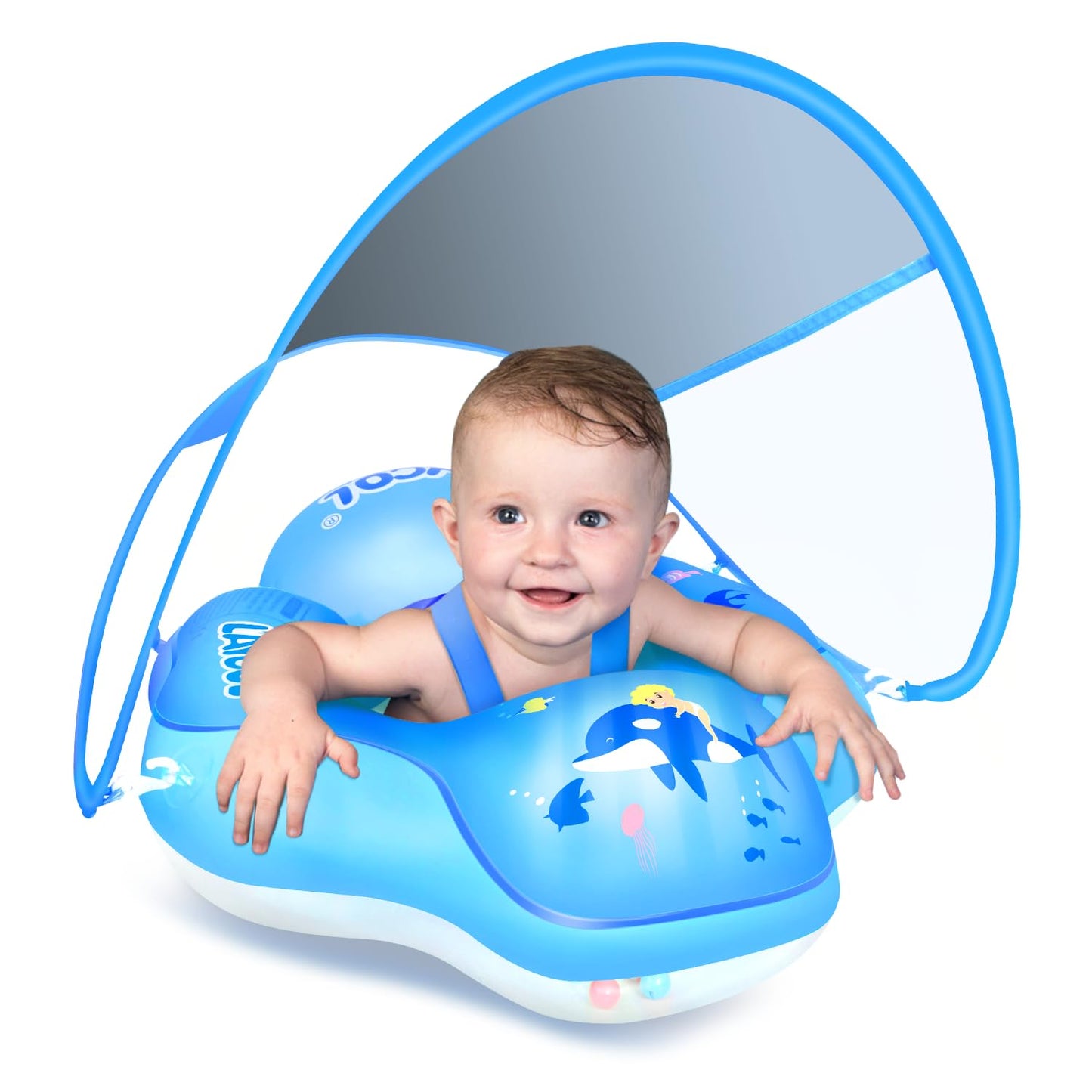 LAYCOL Baby Pool Float No Flip Over with Sun Canopy – 3-36 Months | Double Air Chambers