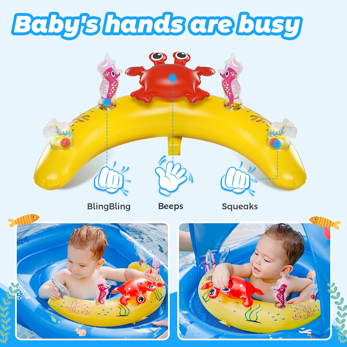 LAYCOL Baby Pool Float with UPF50+ Canopy, Toy Console & Adjustable Safety Seat (6-36 Months)