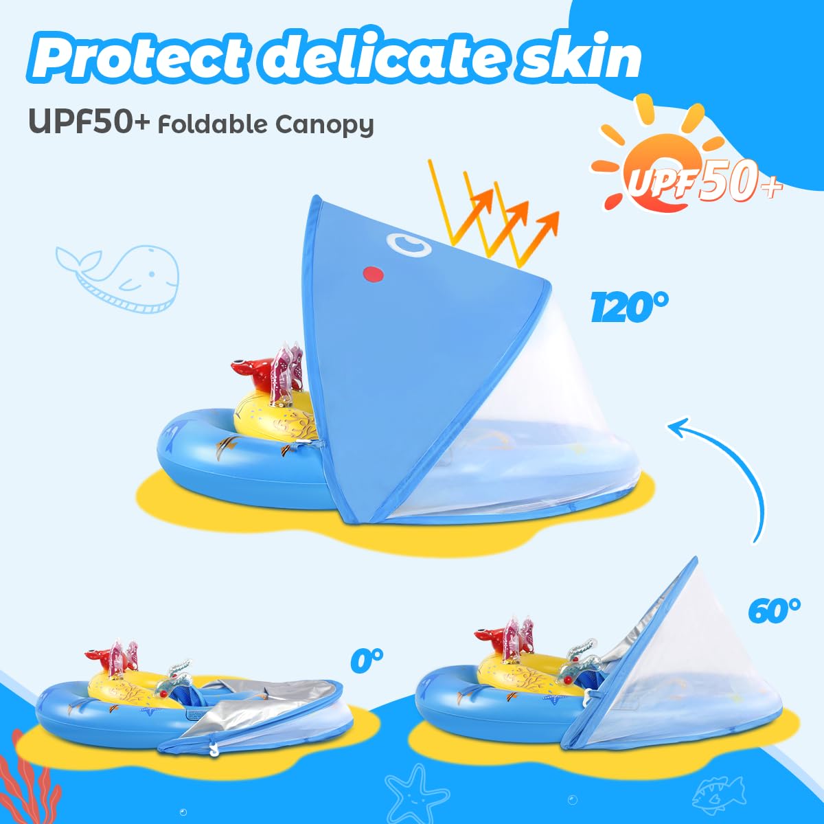 LAYCOL Baby Pool Float with UPF50+ Canopy, Toy Console & Adjustable Safety Seat (6-36 Months)