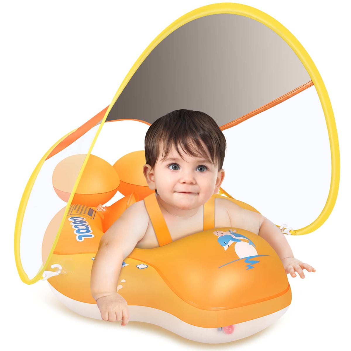 LAYCOL Baby Pool Float with Canopy - UPF 50+ Sun Protection & Anti-Flip Safety (3-36 Months)