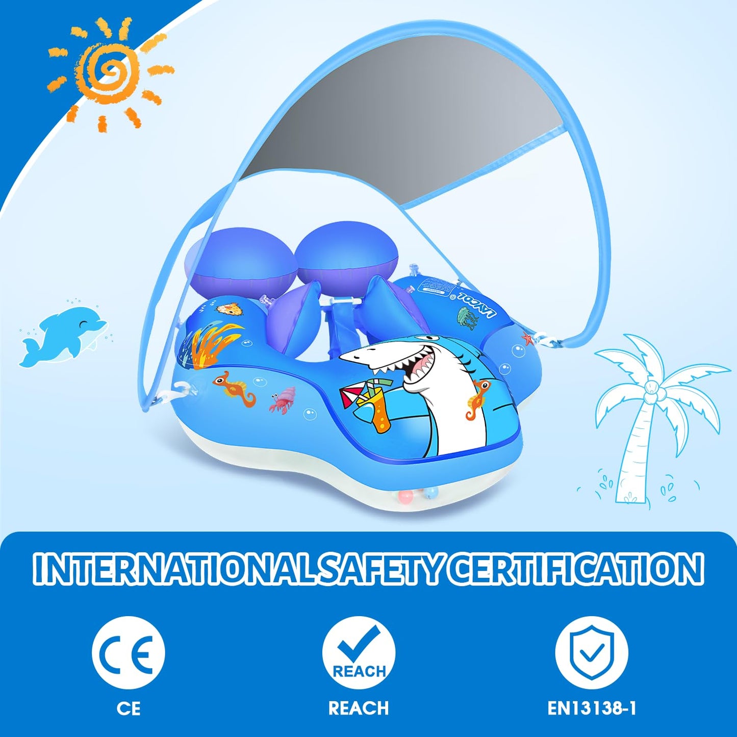 LAYCOL Baby Pool Float with Canopy – UPF50+ Sun Protection for 3–36 Months