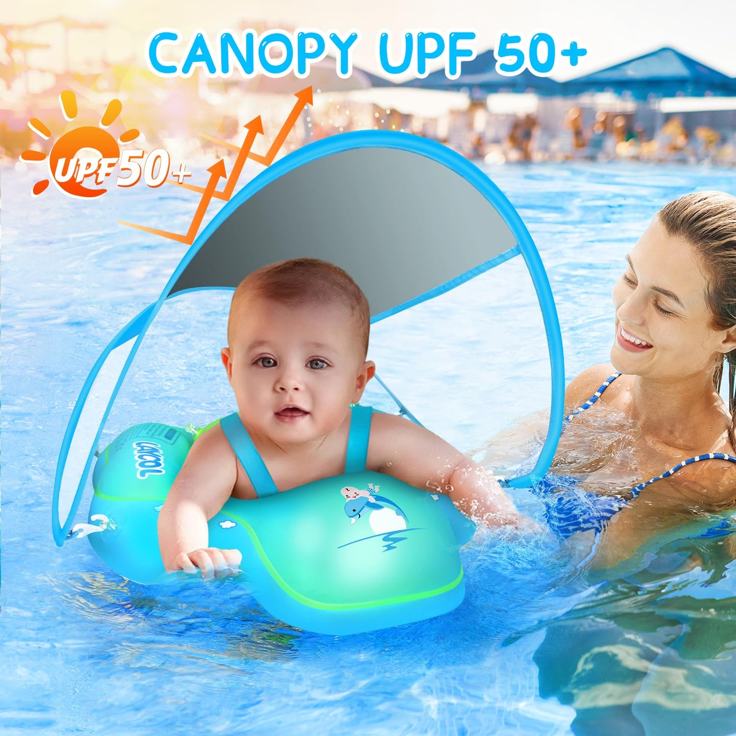 LAYCOL Baby Swimming Float with UPF50+ Sun Canopy | Anti-Flip Pool Float for 3-36 Months