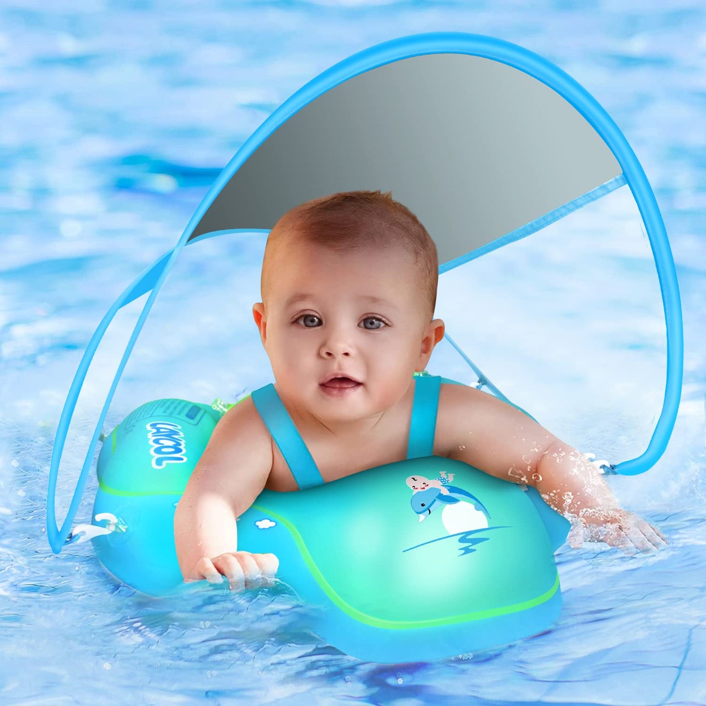 LAYCOL Baby Swimming Float with UPF50+ Sun Canopy | Anti-Flip Pool Float for 3-36 Months