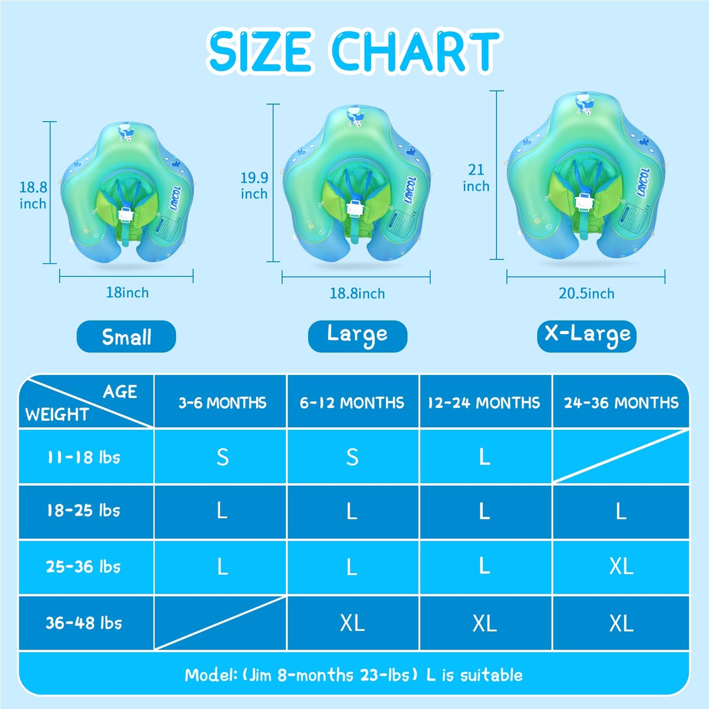 LAYCOL Baby Swimming Float with UPF50+ Sun Canopy | Anti-Flip Pool Float for 3-36 Months