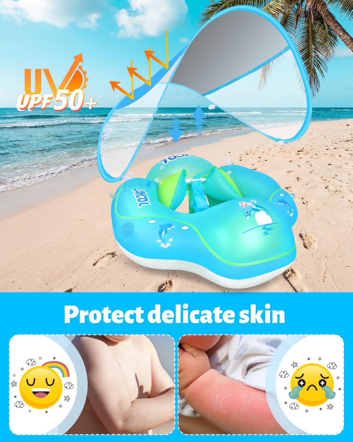 LAYCOL Baby Swimming Float with Sun Canopy – XL (3-36 Months) Non-Tip Design