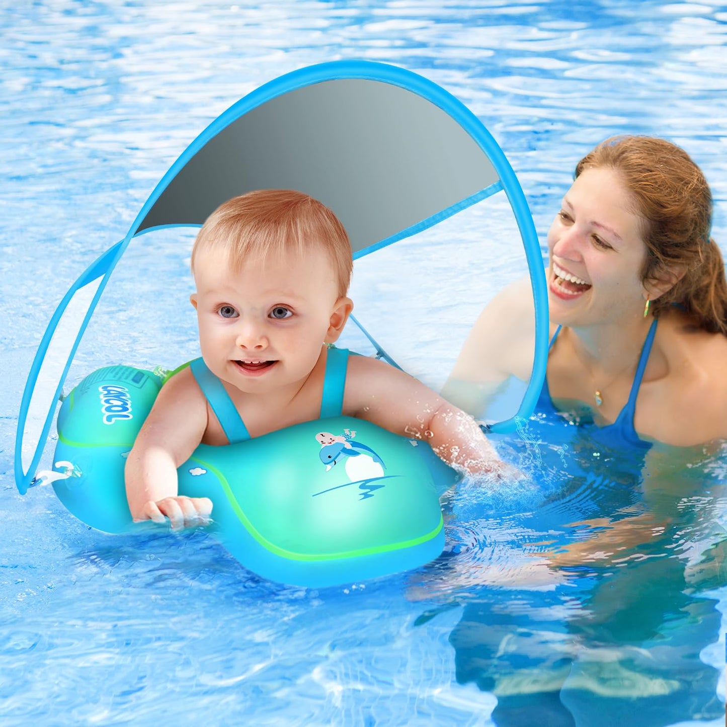 LAYCOL Baby Swimming Float with UPF50+ Sun Canopy | Anti-Flip Pool Float for 3-36 Months