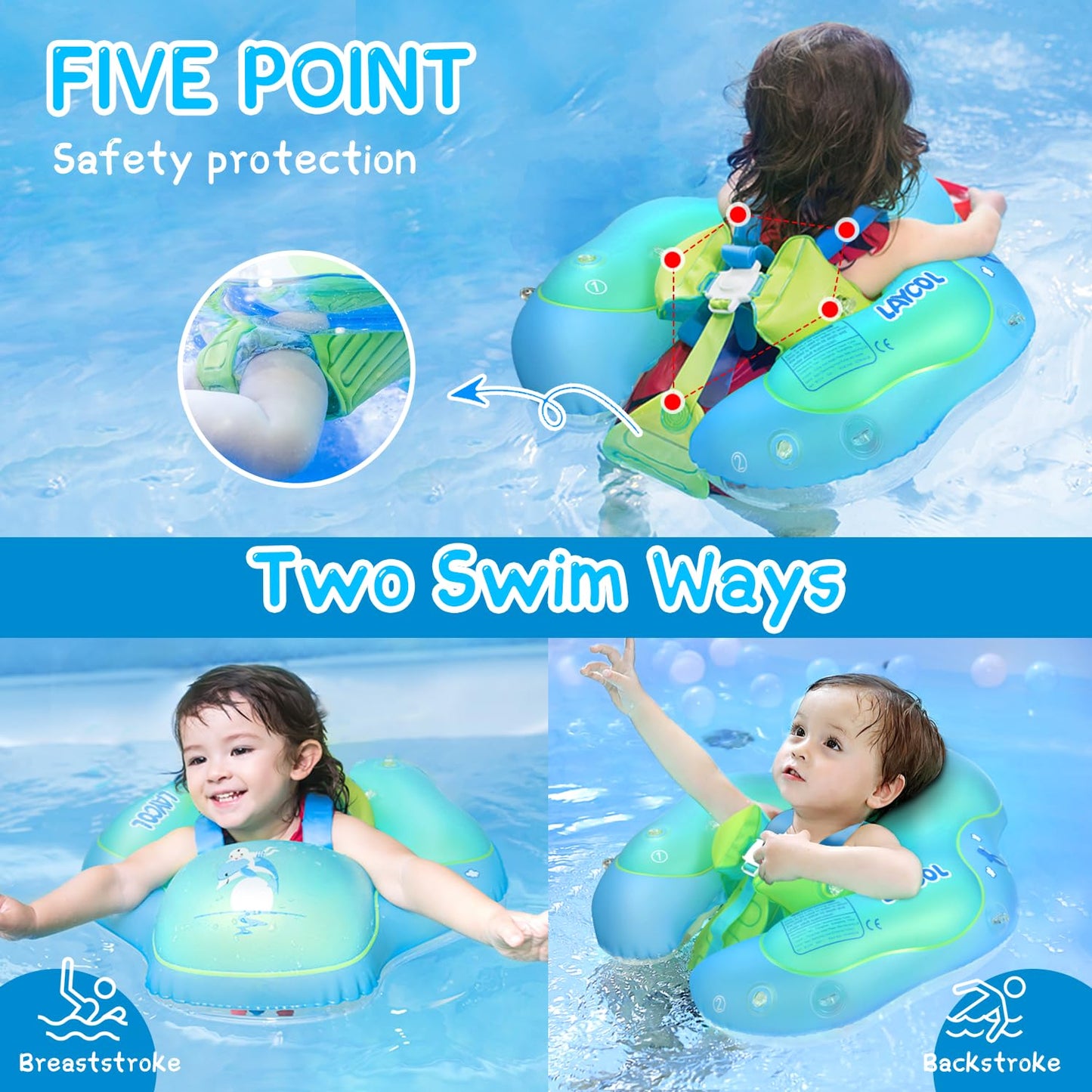 LAYCOL Baby Swimming Float with UPF50+ Sun Canopy | Anti-Flip Pool Float for 3-36 Months