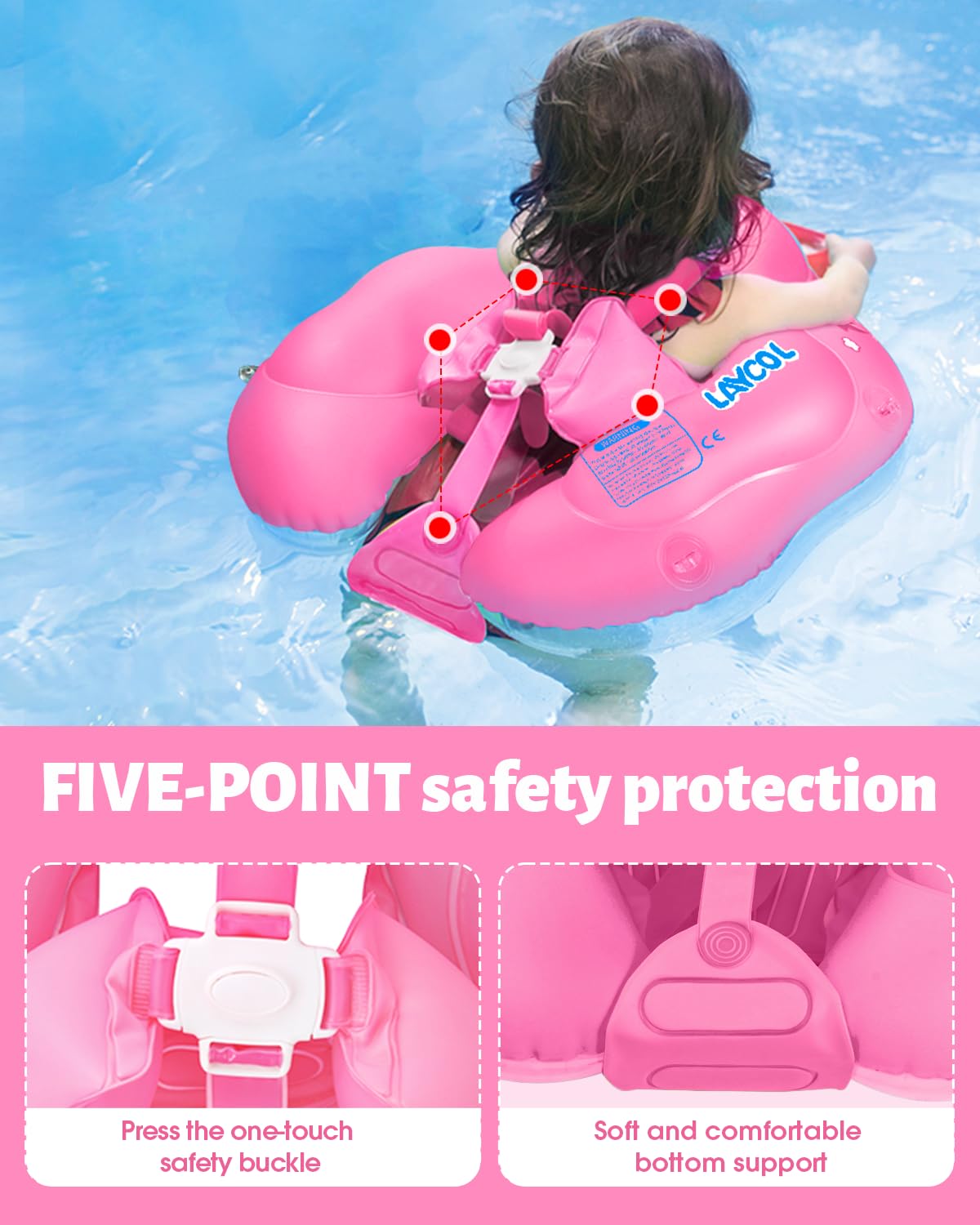 LAYCOL Baby Swimming Float with Sun Canopy – Pink, 3–36 Months