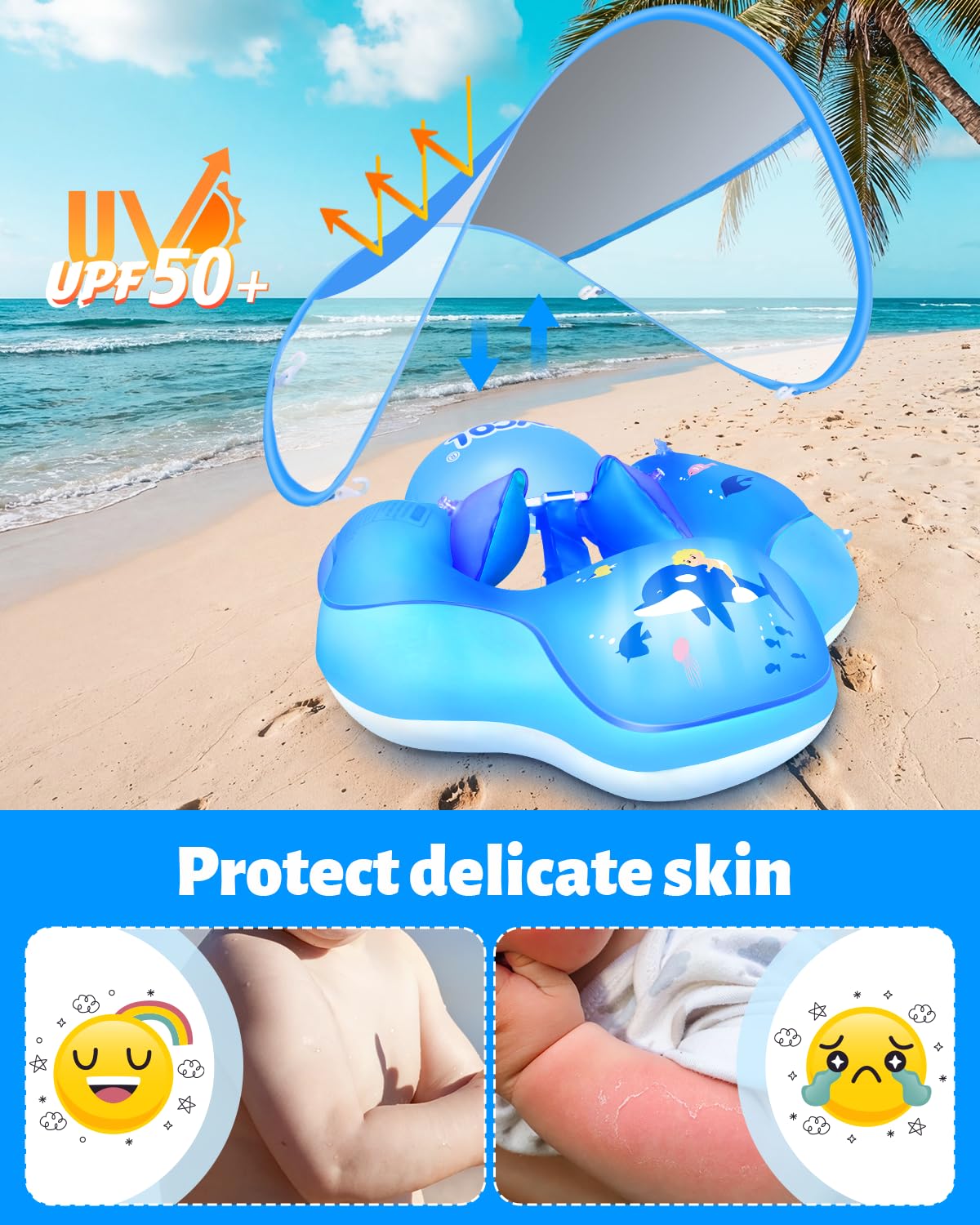 LAYCOL Baby Pool Float No Flip Over with Sun Canopy – 3-36 Months | Double Air Chambers