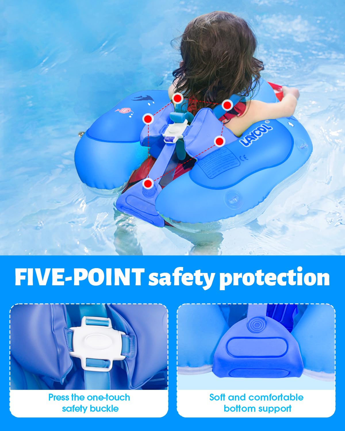 LAYCOL Baby Swimming Float with Sun Canopy - Safe, Dual-Mode, 3-36 Months