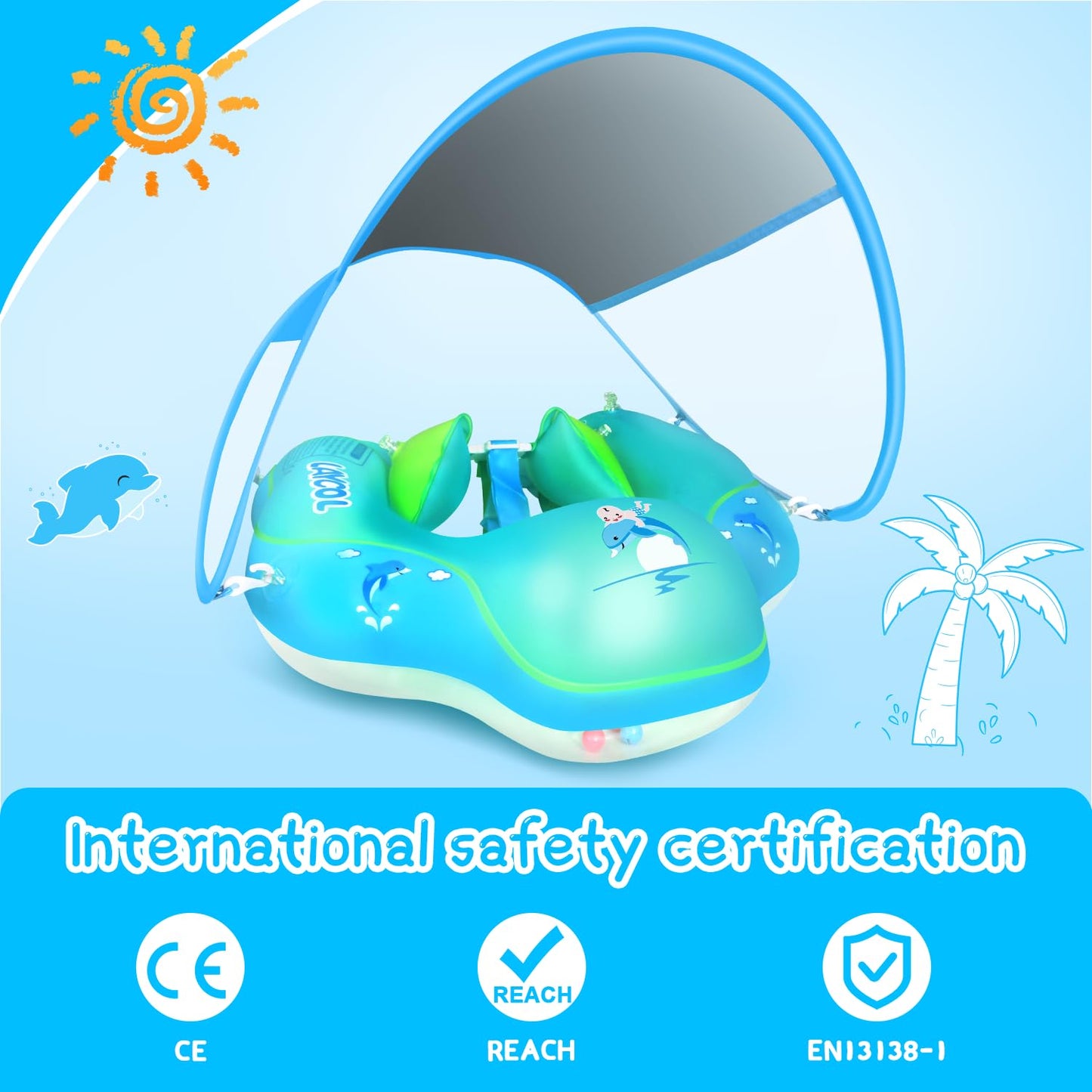 LAYCOL Baby Swimming Float with UPF50+ Sun Canopy | Anti-Flip Pool Float for 3-36 Months