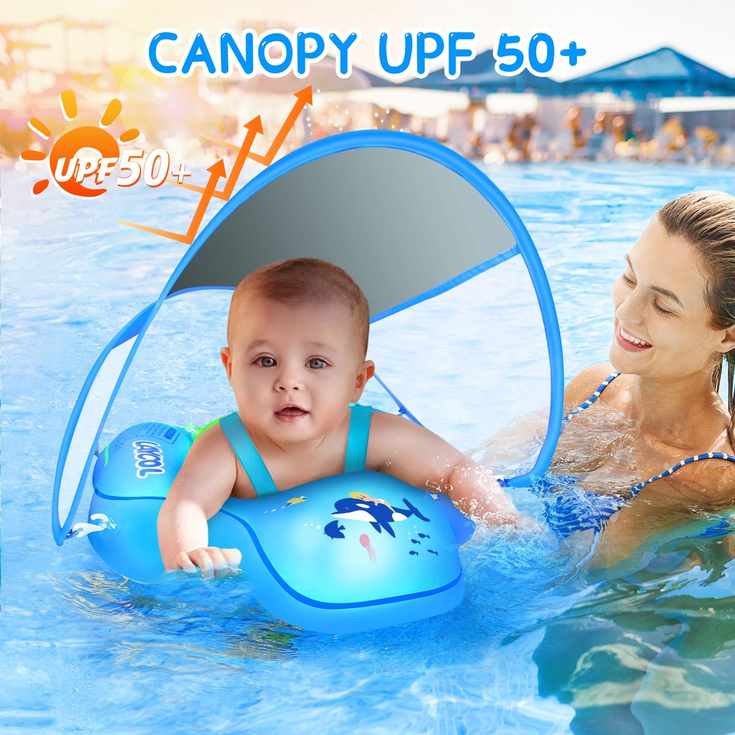 LAYCOL Baby Swimming Float with UPF50+ Sun Canopy — Stable Pool Float for Ages 3-36 Months