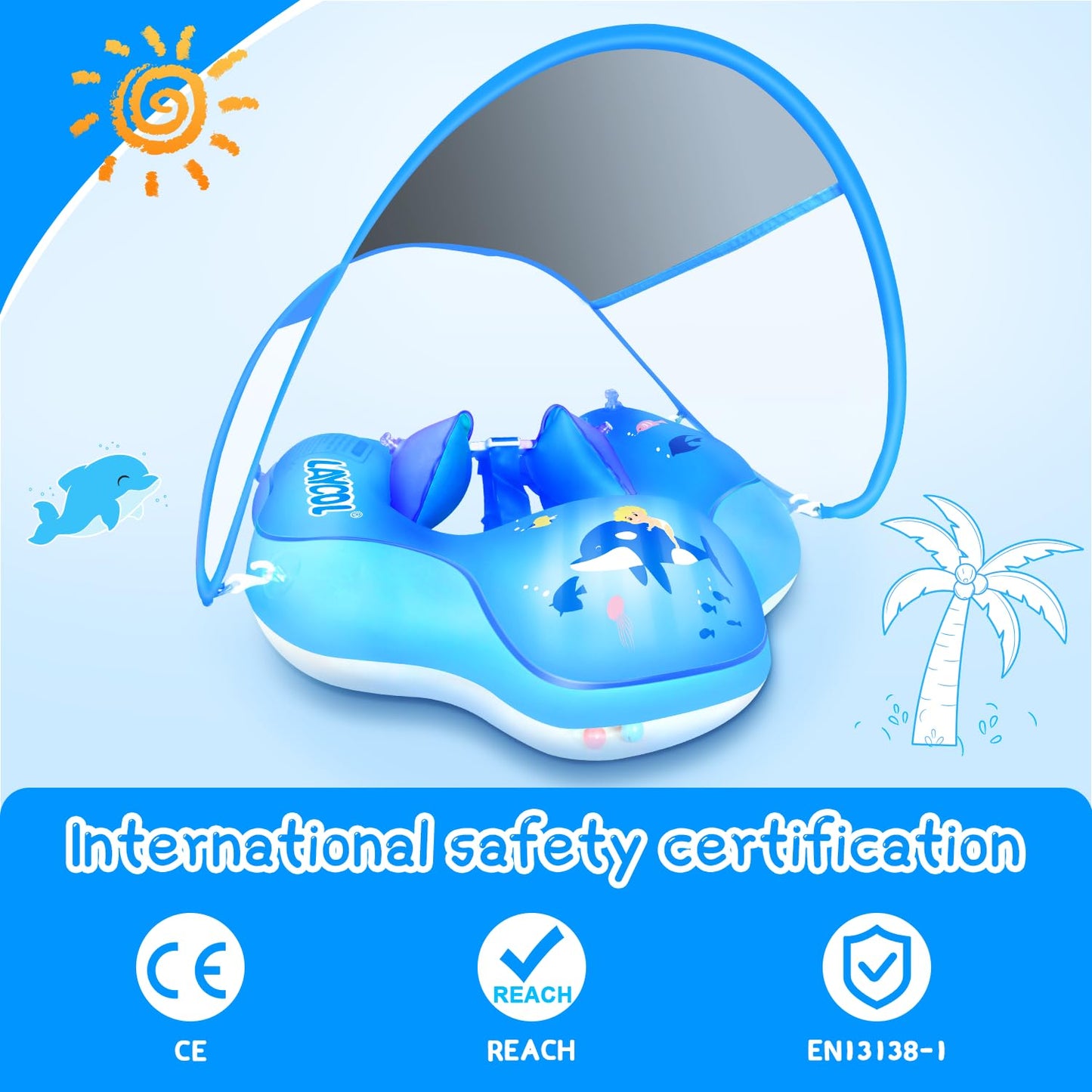 LAYCOL Baby Swimming Float with UPF50+ Sun Canopy — Stable Pool Float for Ages 3-36 Months