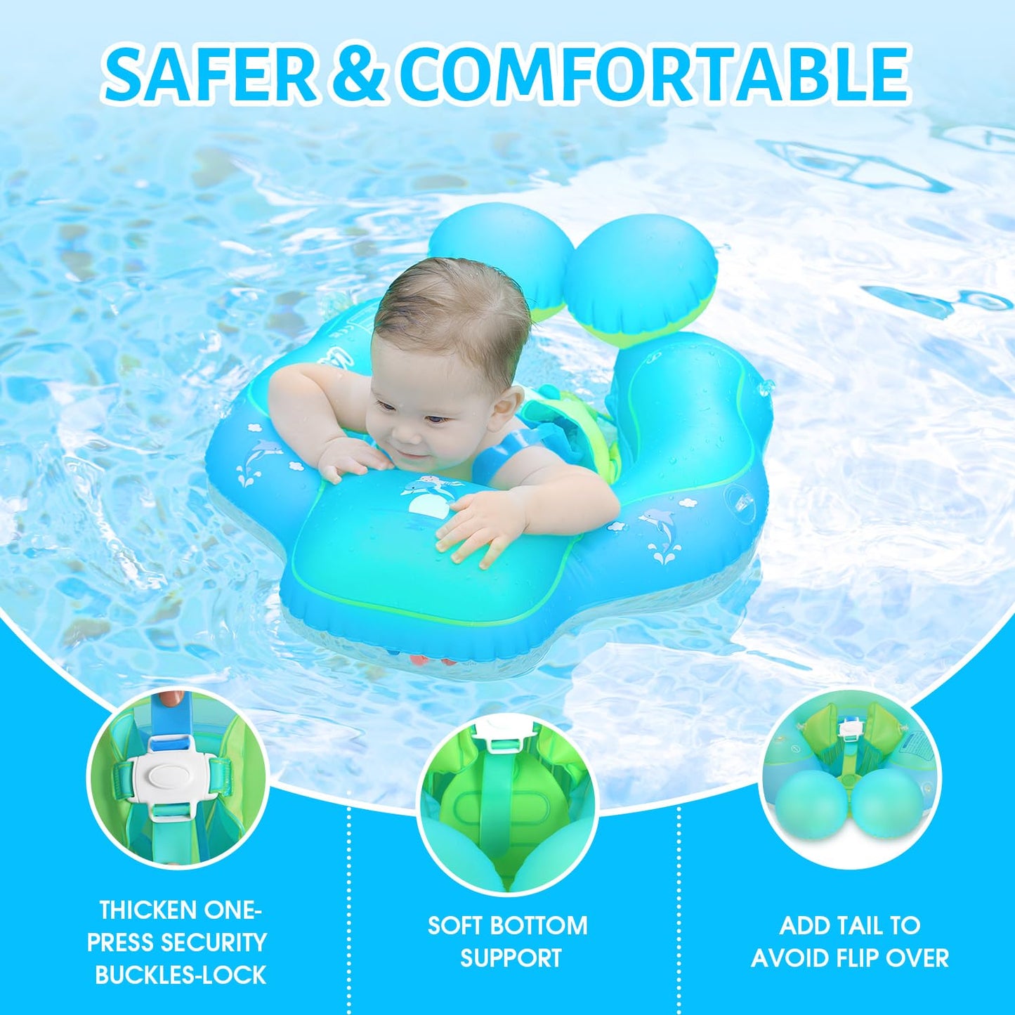 LAYCOL Baby Swimming Float with UPF50+ Sun Canopy – No-Flip Pool Float for 3–36 Months