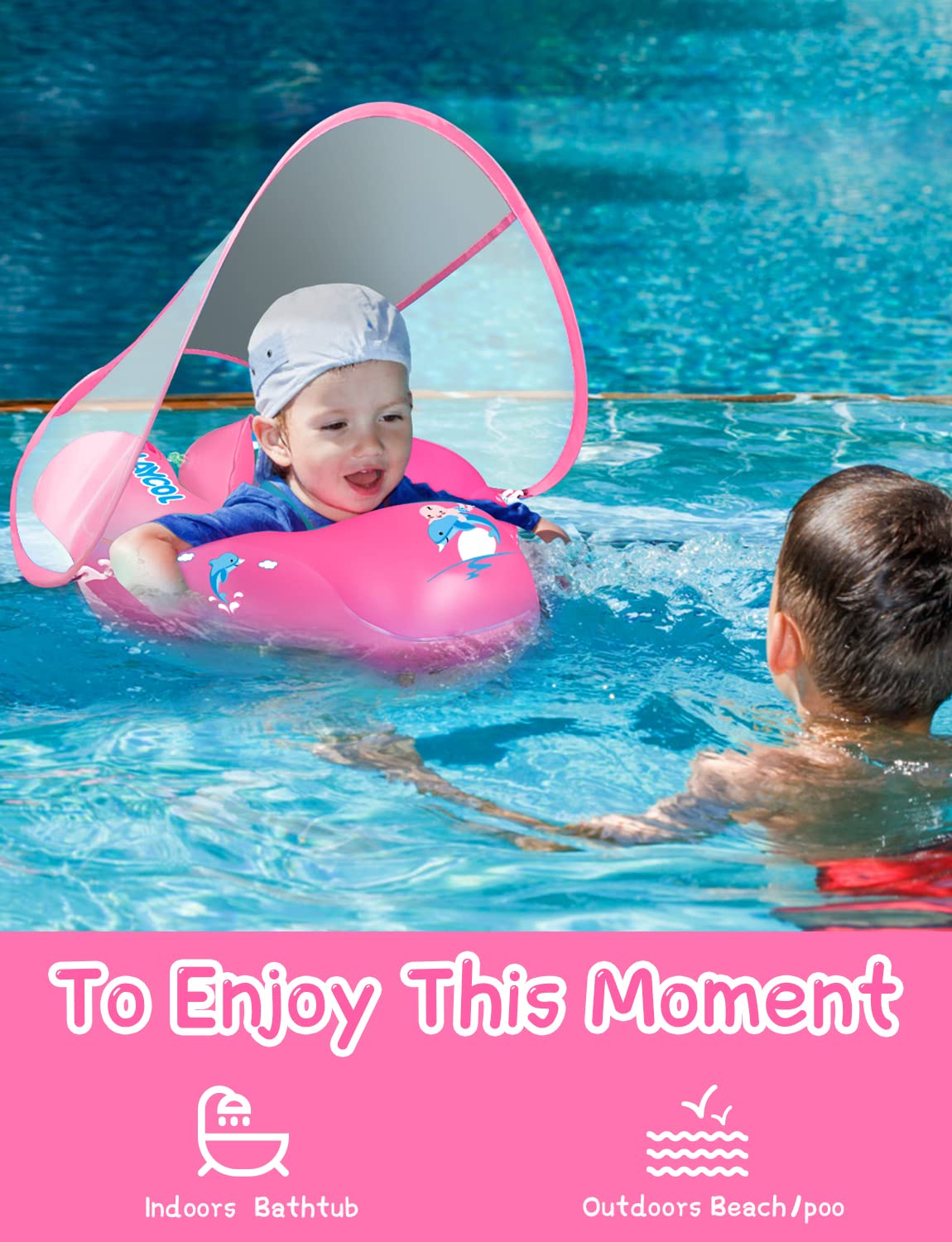 LAYCOL Baby Swimming Float with UPF50+ Sun Canopy — Anti-Flip Pool Float for 3-36 Months