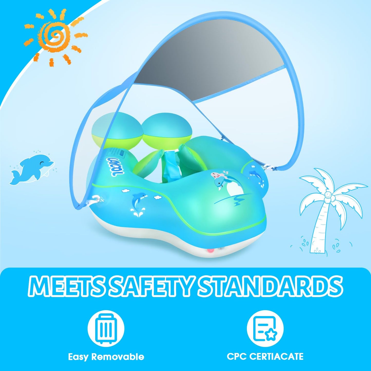 LAYCOL Baby Swimming Float with UPF50+ Sun Canopy – No-Flip Pool Float for 3–36 Months
