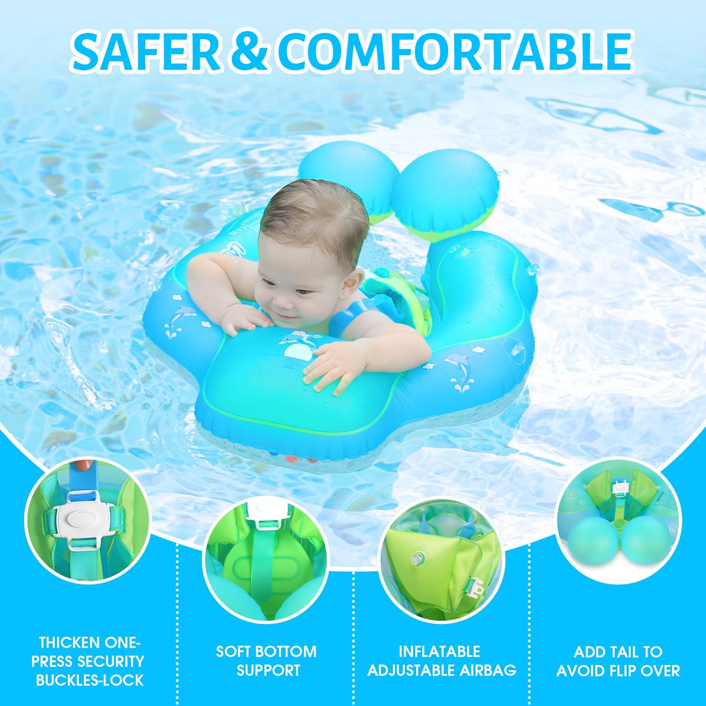 LAYCOL Baby Swimming Float with UPF50+ Sun Canopy – No-Flip Pool Float for 3–36 Months
