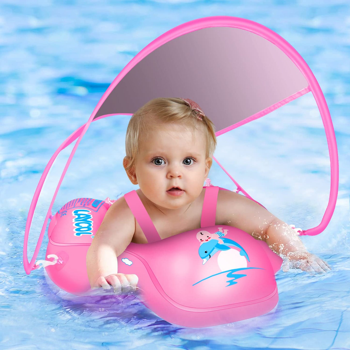 LAYCOL Baby Swimming Float with UPF50+ Sun Canopy — Anti-Flip Pool Float for 3-36 Months
