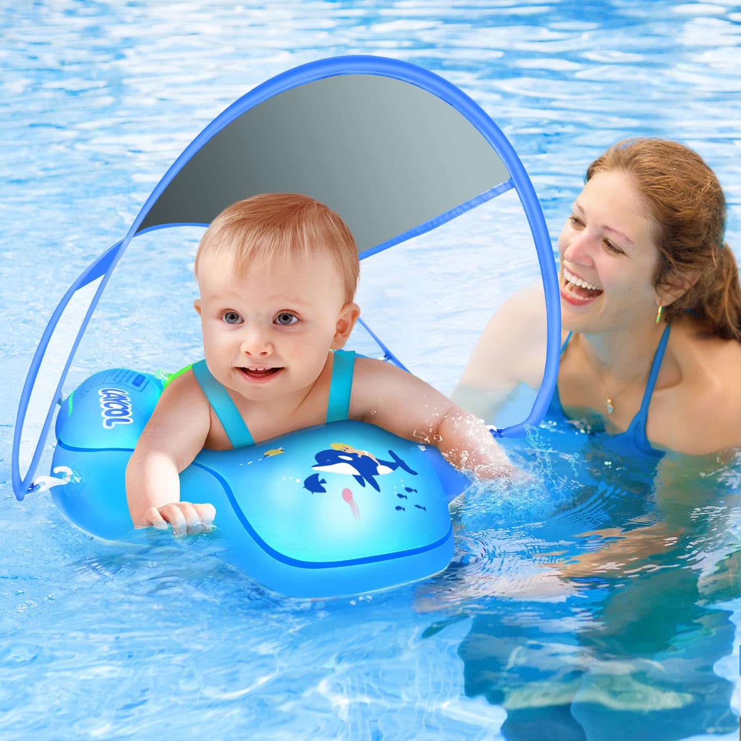 LAYCOL Baby Swimming Float with UPF50+ Sun Canopy — Stable Pool Float for Ages 3-36 Months