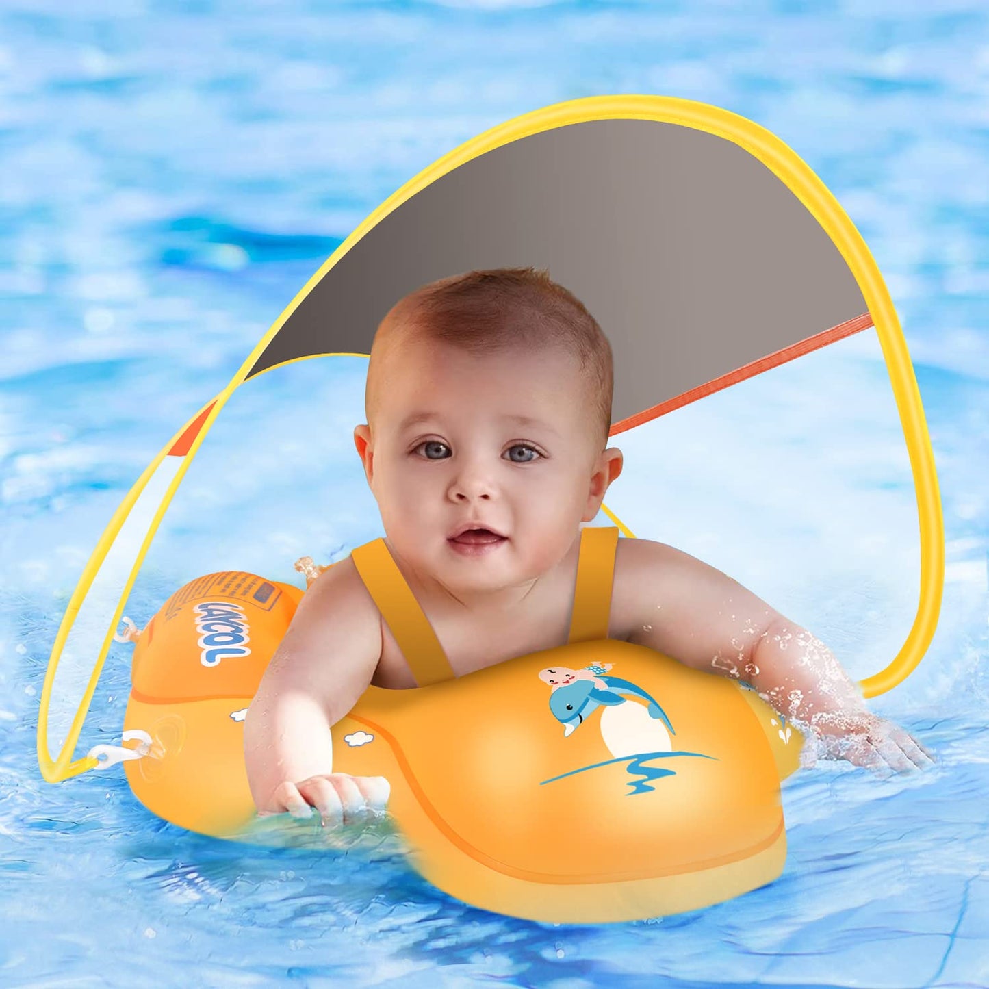 LAYCOL Baby Swimming Float with UPF50+ Sun Canopy | Anti-Flip Pool Float for 3-36 Months