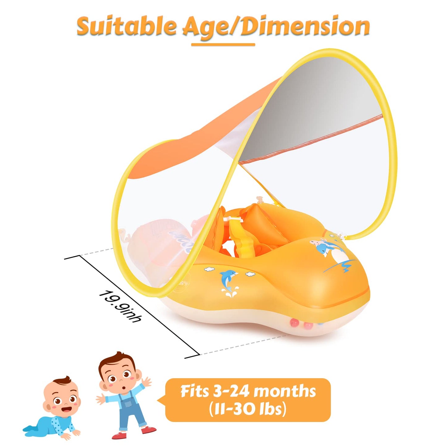 LAYCOL Baby Swimming Float with UPF50+ Sun Canopy | Anti-Flip Pool Float for 3-36 Months