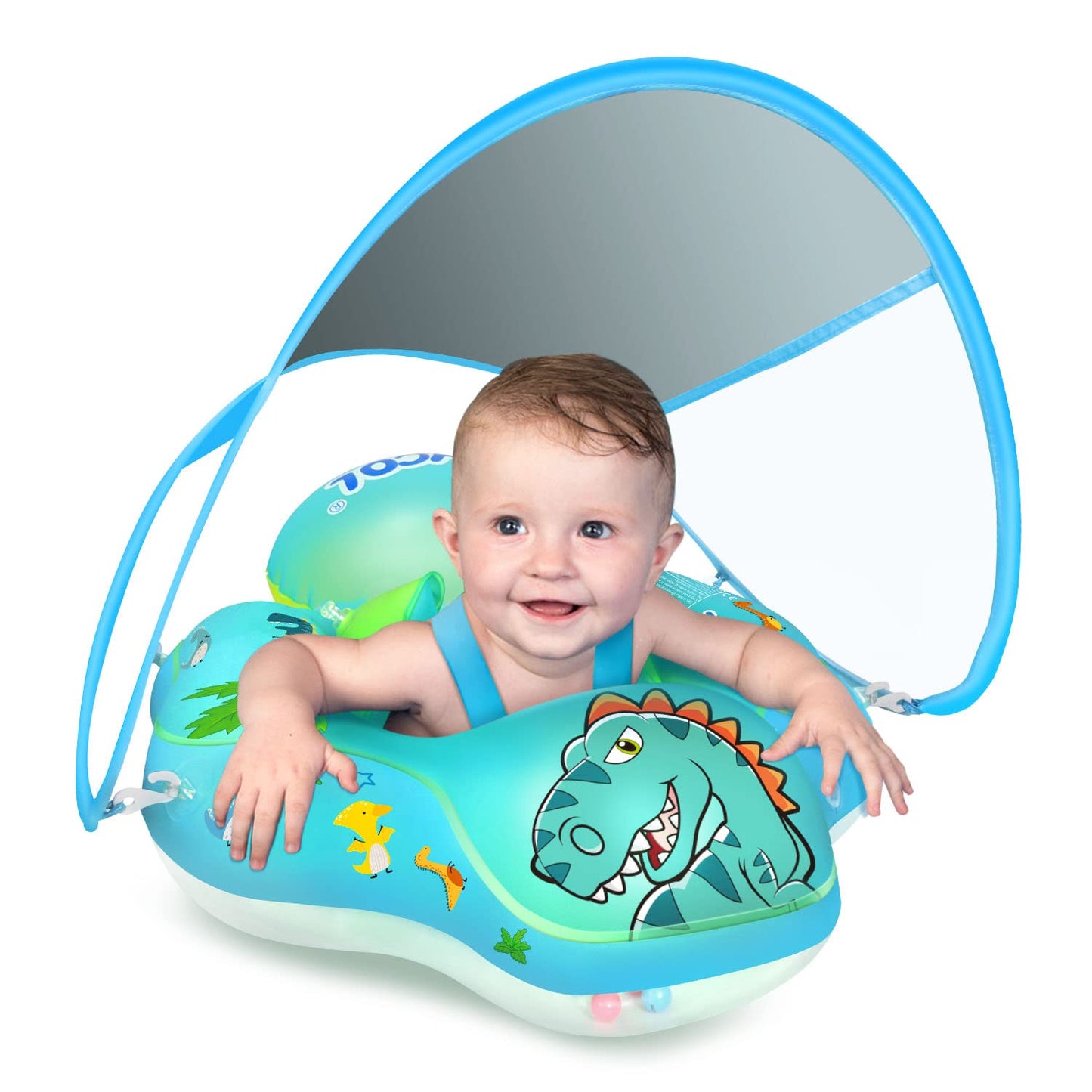 LAYCOL Baby Swimming Float with Sun Canopy | Safe Inflatable Pool Ring for 3-36 Months (Dinosaur)