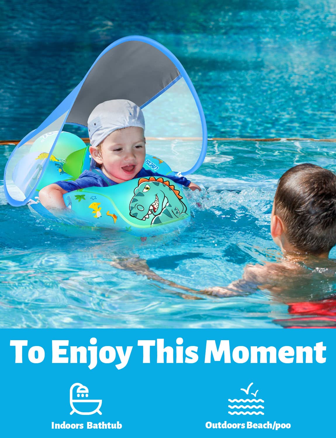 LAYCOL Baby Swimming Float with Sun Canopy | Safe Inflatable Pool Ring for 3-36 Months (Dinosaur)