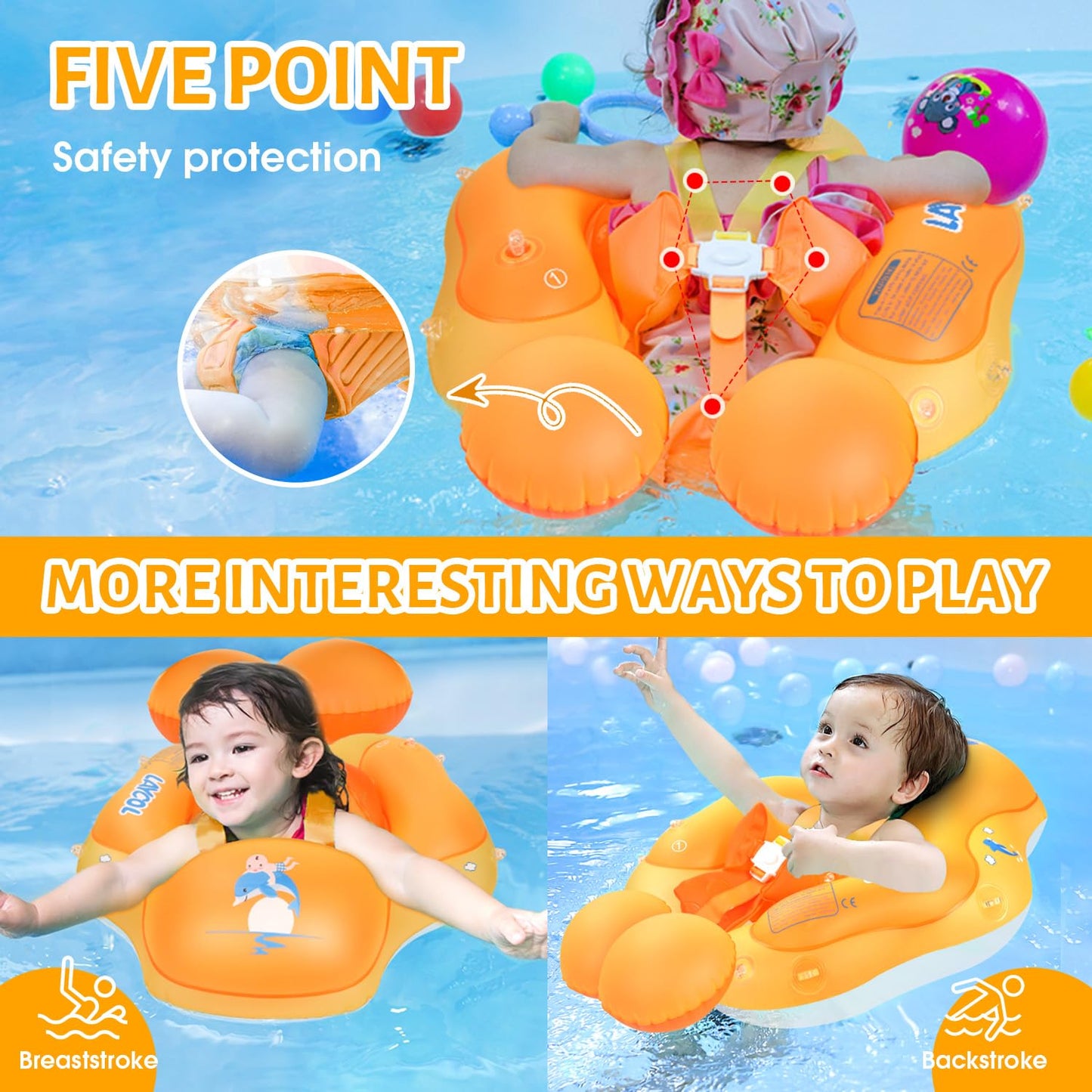 LAYCOL Baby Pool Float with Canopy - UPF 50+ Sun Protection & Anti-Flip Safety (3–36 Months)