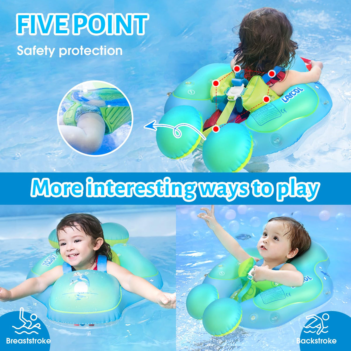 LAYCOL Baby Pool Float with Canopy – UPF 50+ Sun Protection & Anti-Flip Safety (3-36 Months)