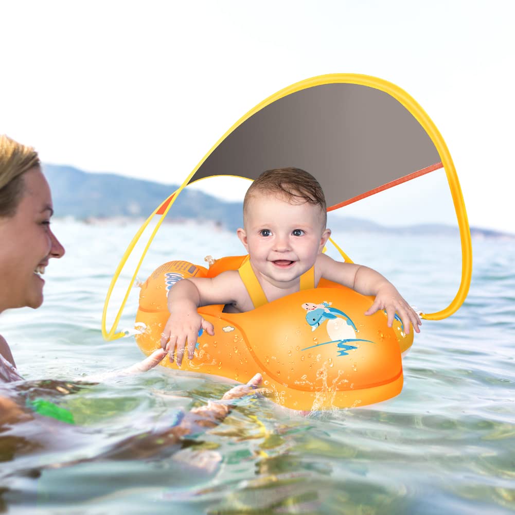 LAYCOL Baby Swimming Float with UPF50+ Sun Canopy | Anti-Flip Pool Float for 3-36 Months