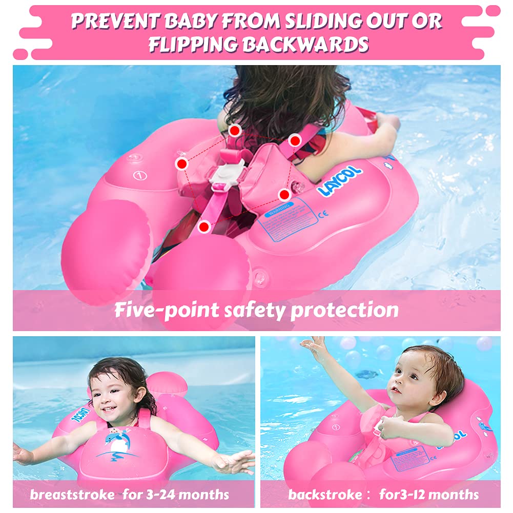 LAYCOL Baby Pool Float with Canopy - UPF 50+ Sun Protection, Anti-Flip Safety (3-36 Months)