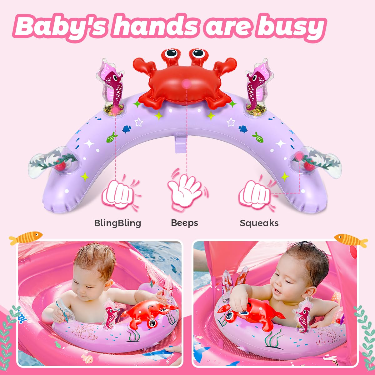 LAYCOL Baby Pool Float with UPF50+ Canopy & Toy Console – Adjustable Safety Seat for 6-36 Months