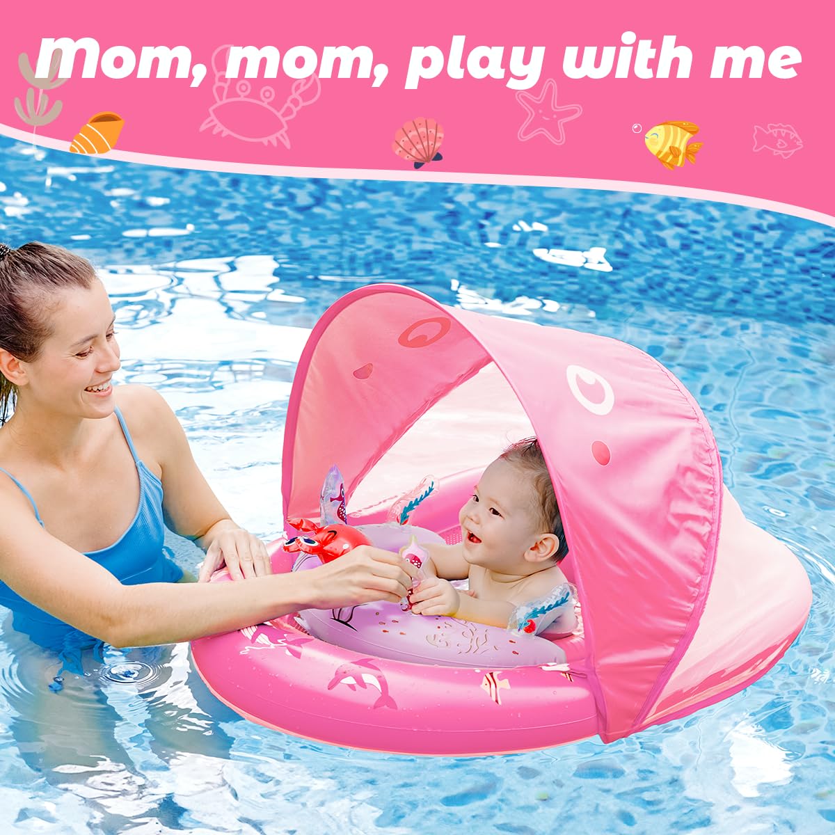 LAYCOL Baby Pool Float with UPF50+ Canopy & Toy Console – Adjustable Safety Seat for 6-36 Months