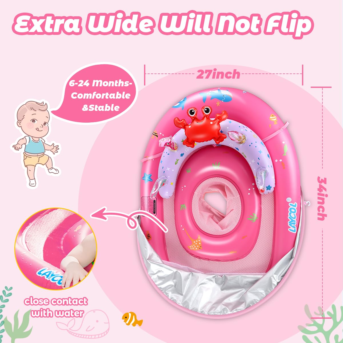 LAYCOL Baby Pool Float with UPF50+ Canopy & Toy Console – Adjustable Safety Seat for 6-36 Months