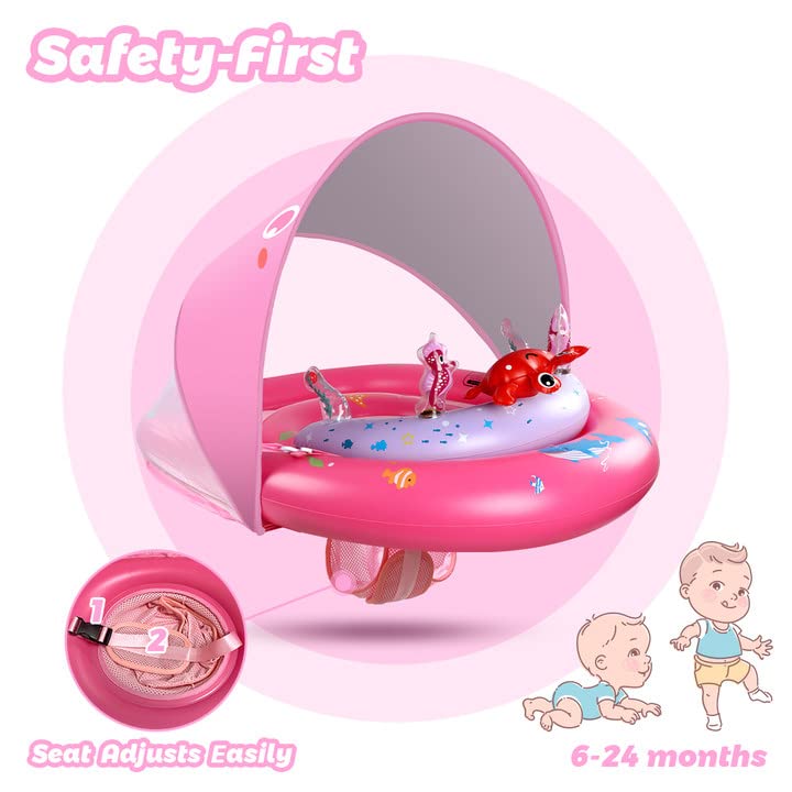 LAYCOL Baby Pool Float with UPF50+ Canopy & Toy Console – Adjustable Safety Seat for 6-36 Months