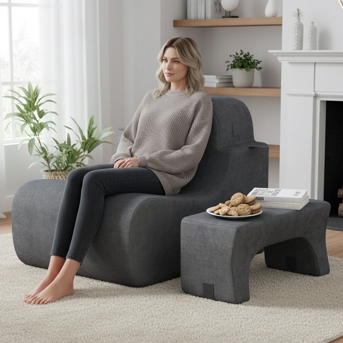 Lazy Sofa with Detachable Headrest and Washable Ice Velvet Cover-Beige