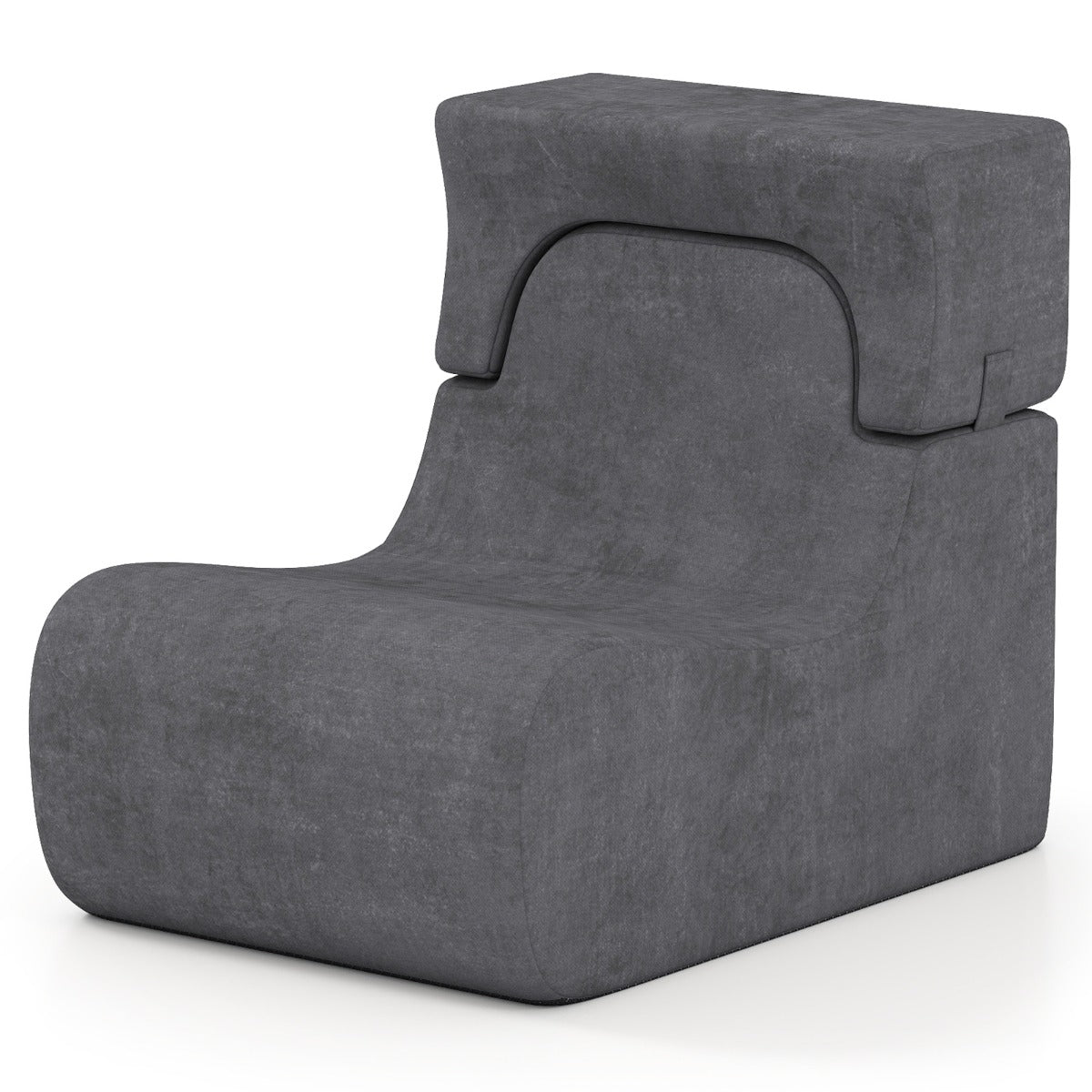 Lazy Sofa with Detachable Headrest and Washable Ice Velvet Cover-Beige