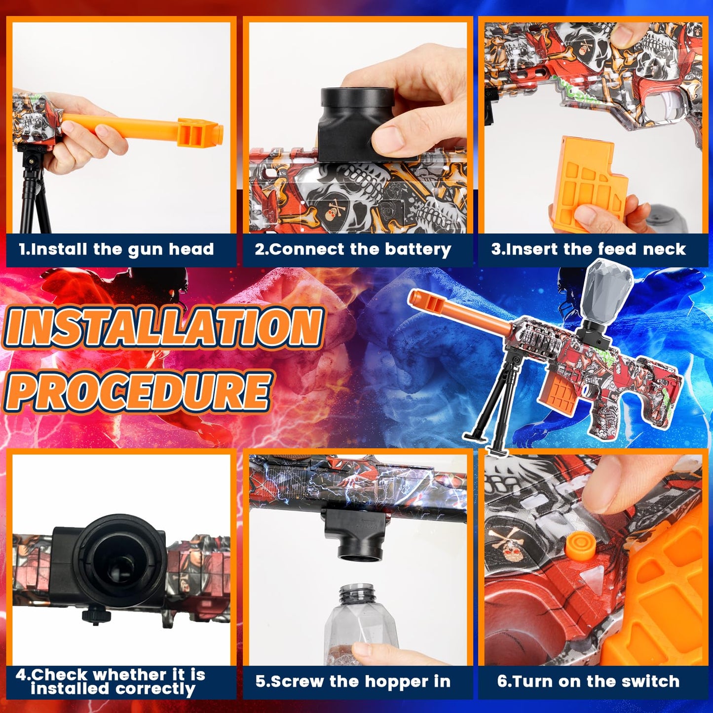 LAZZAROU 2 Pack Electric Gel Blaster — Full Auto Splatter, 11 Rounds per Second, 7.4V 500mAh
