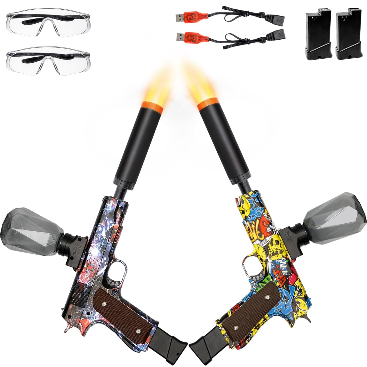 LAZZAROU 2 Set Electric Blaster Toys, Light Up Splatter Blasters - 11 Rs Per Seconds, 7.4V/500 mAh Batteries, Perfect for Outdoor Team Play Game Activities, Parties & Summer Fun, Ages 12 & Up