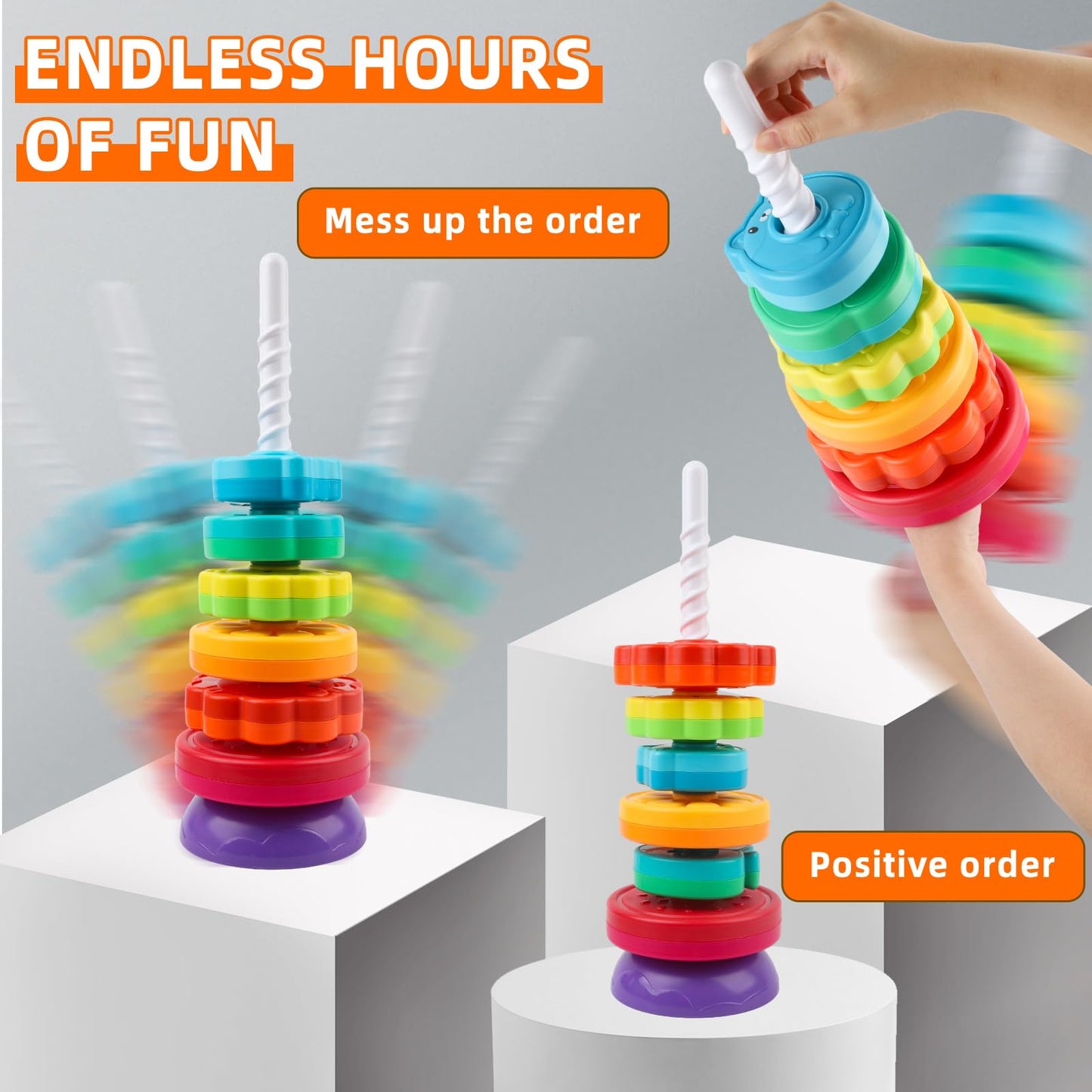 LBAIBB Rainbow Spin Tower - Spinning Stacking Toy for Toddlers 1-3 | Montessori Sensory Toy