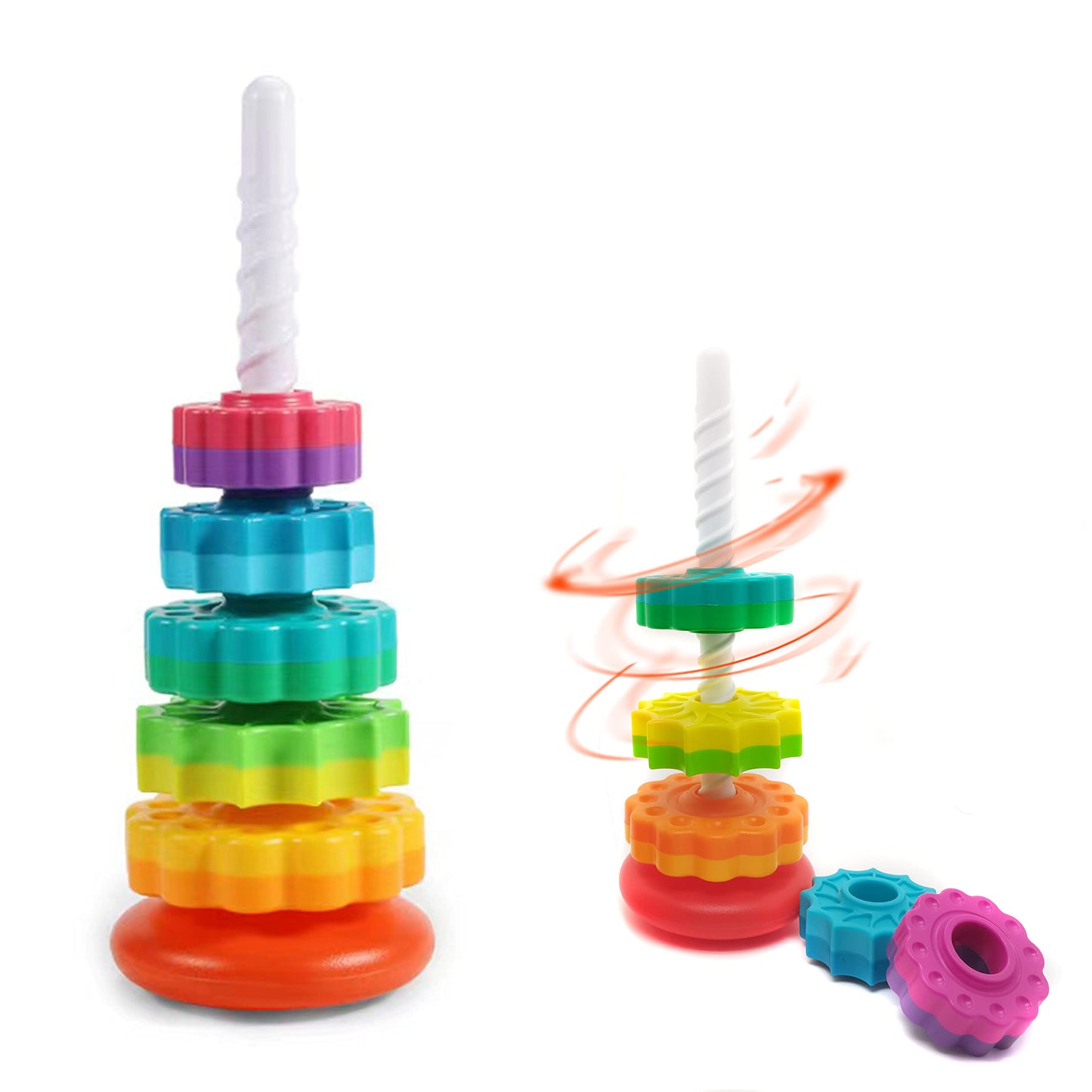 LBAIBB Rainbow Spin Tower – 1 Pcs Spinning Stacking Toy for Toddlers 1-3